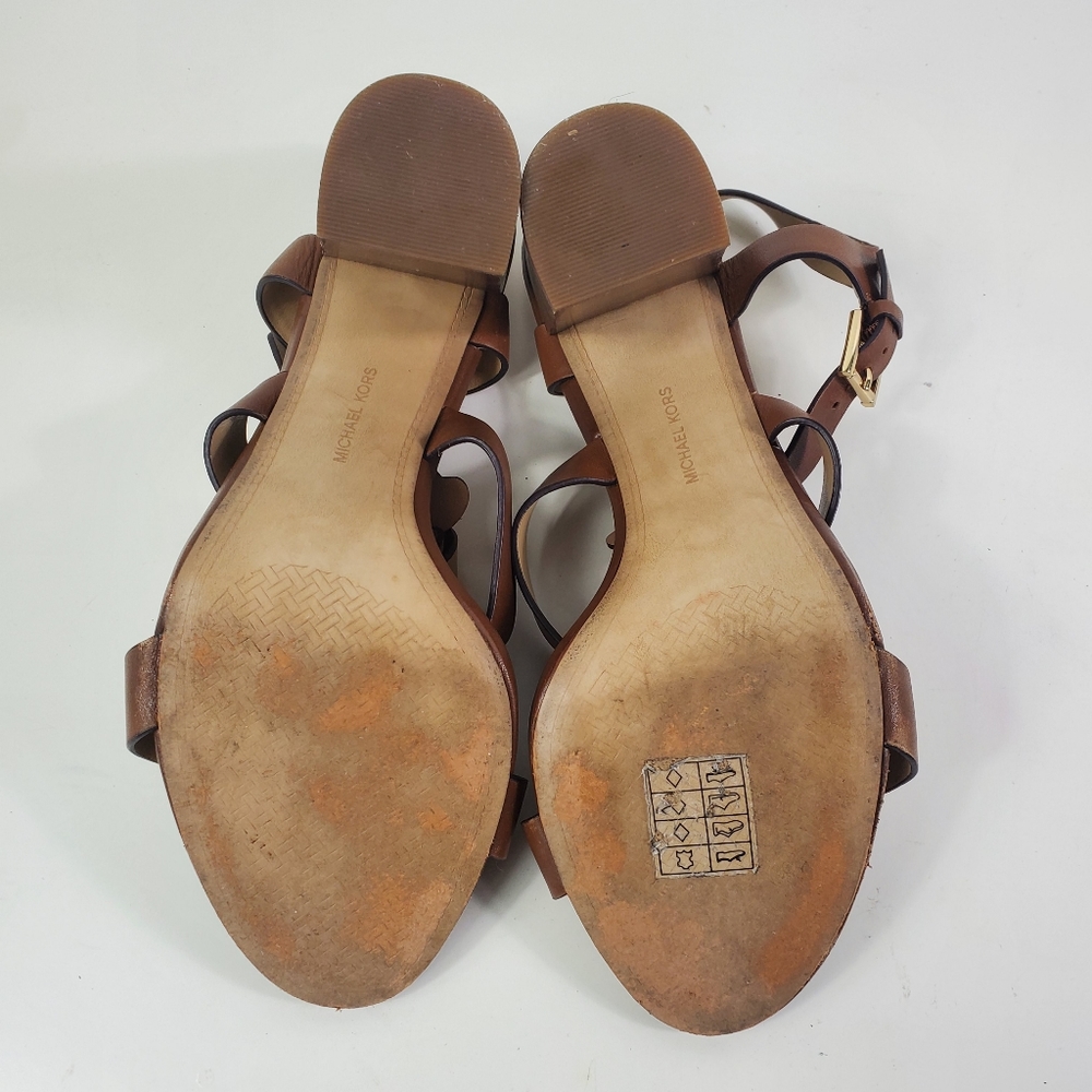MICHAEL KORS Leather + Wood Flower Strappy Cage Heels / Sandals - Picture 9 of 16